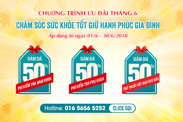 Giảm giá 50% phí kiểm tra và thủ thuật